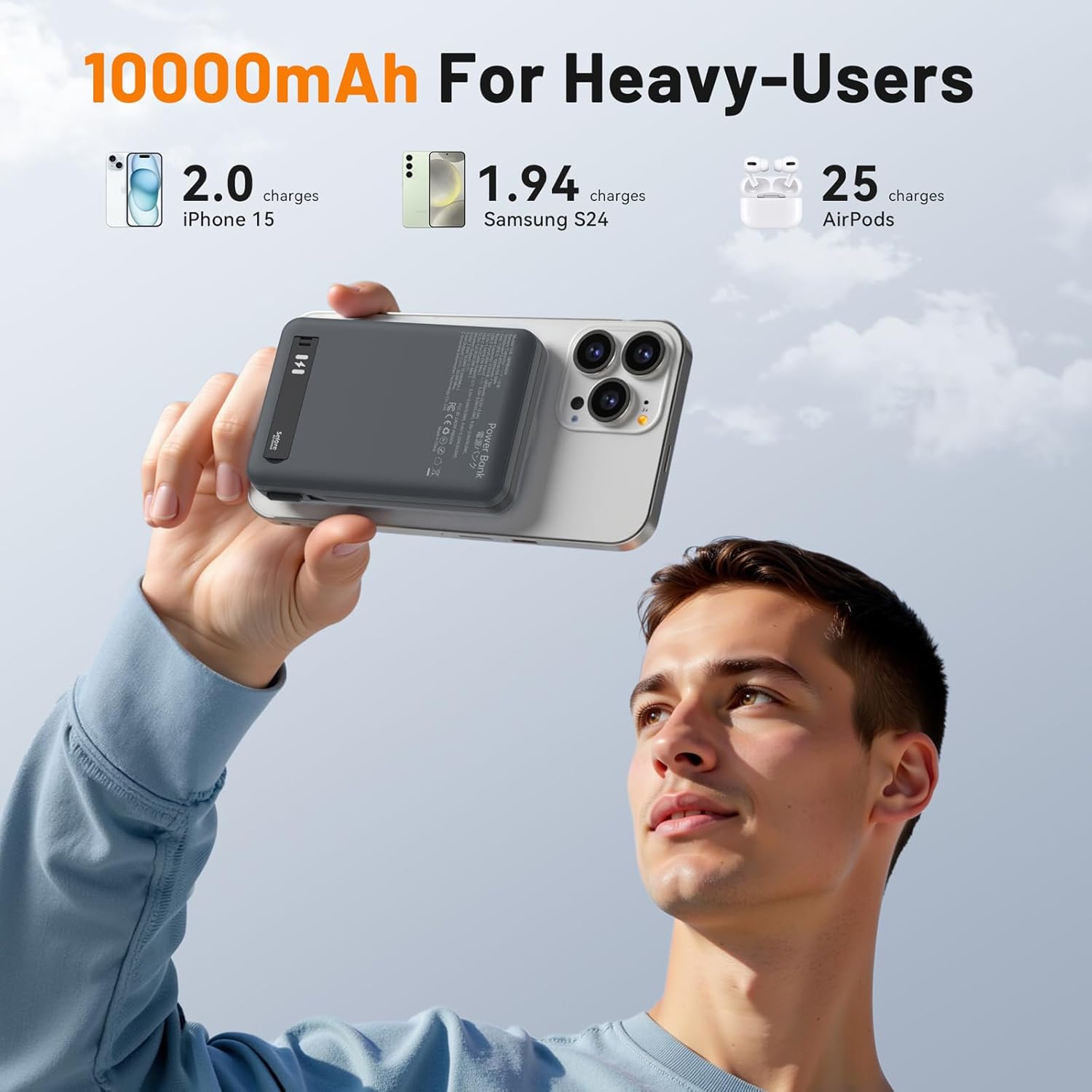 PD35W Fast Charging Power Bank 10000mAh with 65W Gan Wall Plug and Qi2 Certified 15W Magsafe Portable Charger 10000mAh for iPhone 16/15/14/13/12 Series Grey