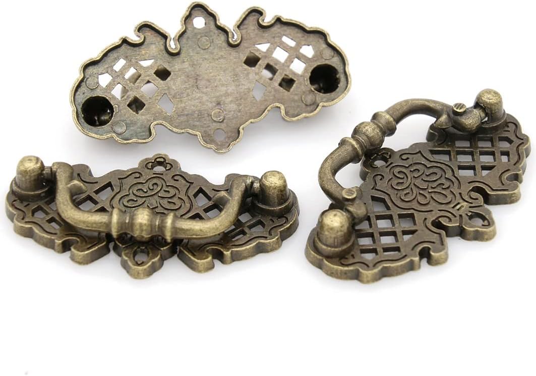 LXZ 4 PCs Vintage Antique Brass Bail Pull Handle for Wooden Drawer Cabinet Cupboard, Length 2.6" (6.6 cm) and Height 1.5" (3.7 cm)