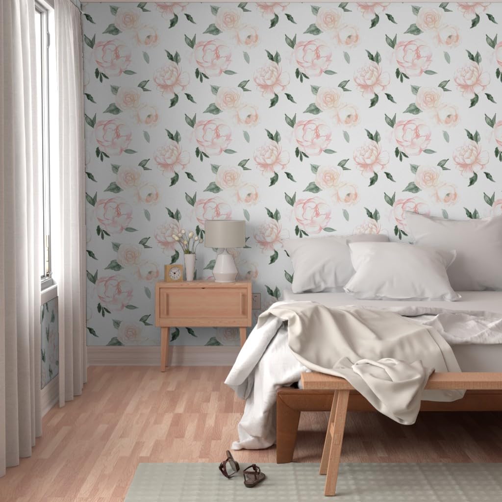 Peel And Stick Wallpaper - Pink & Black Vintage Floral Watercolor, 24" X 144" Roll, Removable
