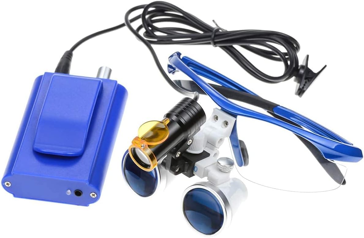 2.5X420mm Working Distance Loupes + 5W LED Waist-Hang Lamp with Filter + Blue Aluminum Box DY-008