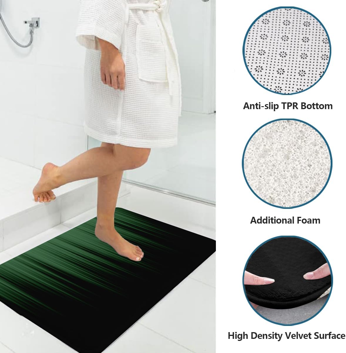 AAtter 4 Piece Green and Black Shower Curtain Set, Ombre Emerald Forest Dark Bathroom Decor 60x72 Inch, Non-Slip Rugs, Toilet Lid Cover, Bath Mat and 12 Hooks image 4
