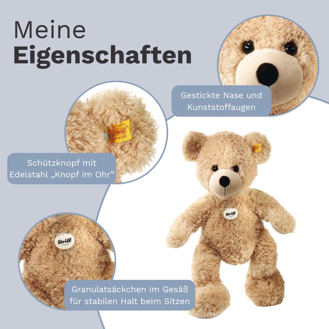 Steiff Kuscheltier Fynn Teddybär, Süßes Stofftier mit Kunststoffaugen, Kinder, Jungen & Mädchen, Friends, Plüschtier 40 cm, Beige, 111679