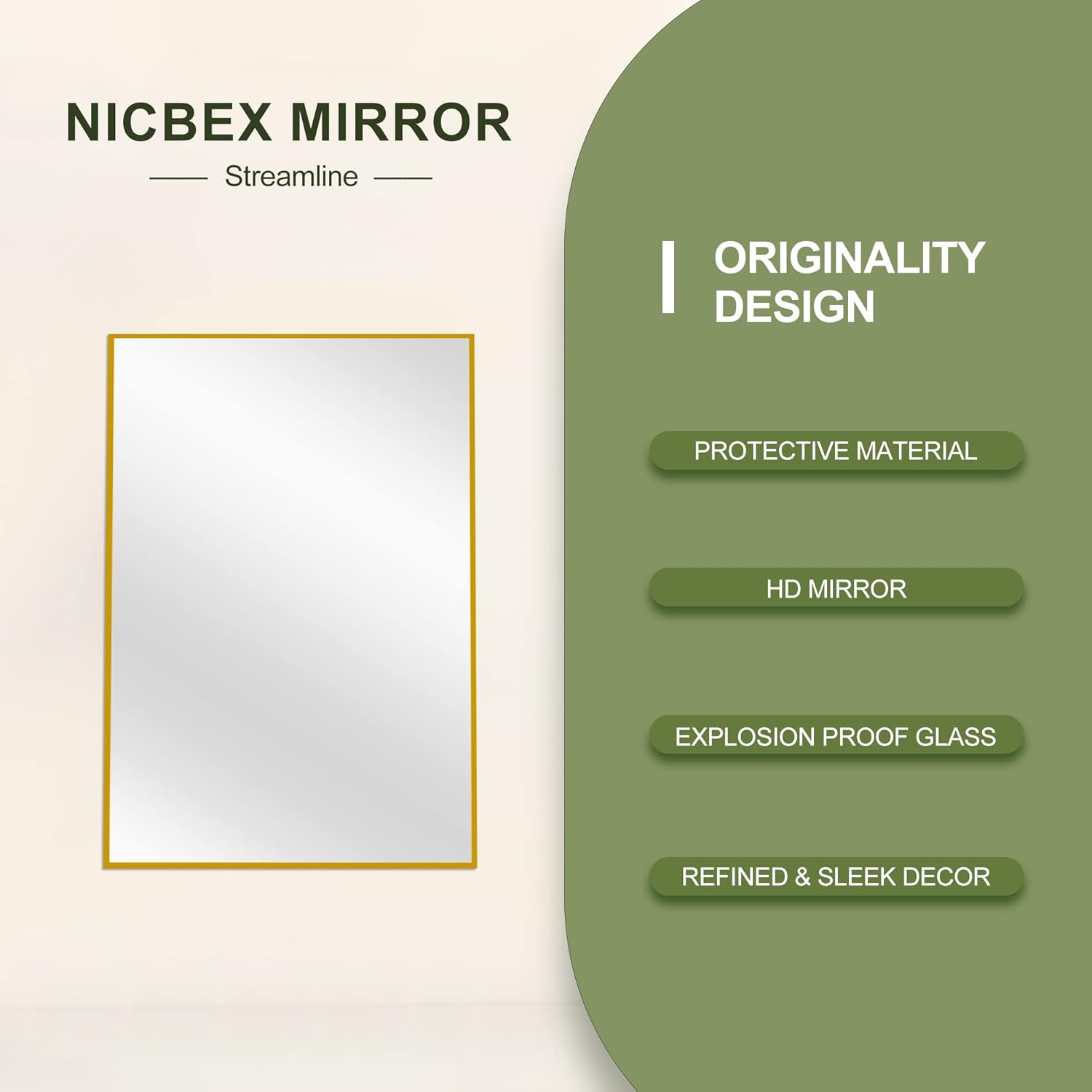 NicBex Wall Mirror, 36x24 Inch Aluminum Alloy Frame Mirror, Wall Mounted Mirror Vanity Mirror for Bedroom, Bathroom(Horizontal/Vertical), Living Room,Gold : Home & Kitchen