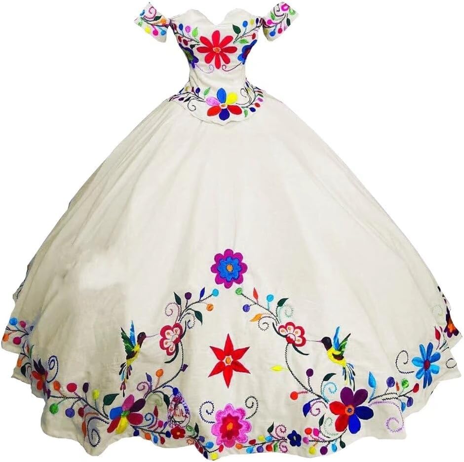 Satin Embroidered Quinceanera Dresses Charro Off The Shoulder Ball Gown Sweet 16 Dress Mexican Theme