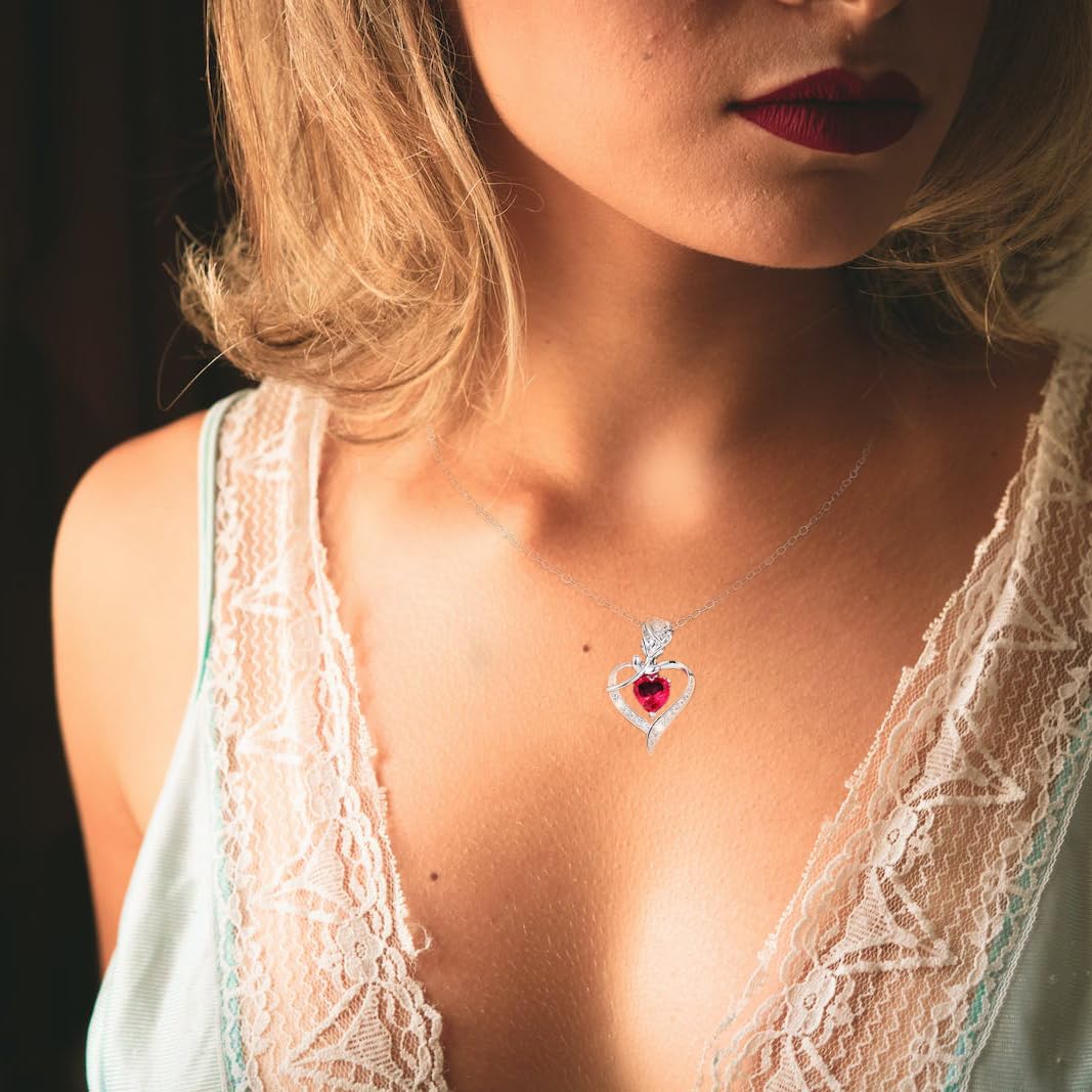 2 Pezzi Collana Donna Cuore,Originale Regalo Donna per Lei Amiche Moglie Mamma Amica, Collana da donna con rosa a forma di cuore, Donna Clavicola Catena Collana Cuore Diamante, rosso/viola