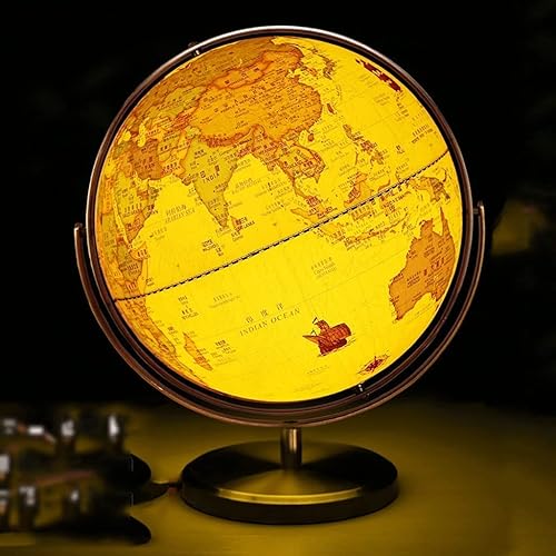 Miniatura 7 de Globo Terráqueo - Globo terráqueo iluminado con soporte de metal dorado de 12.5 pulgadas de diámetro, decorativo, estilo océano, globo geográfico