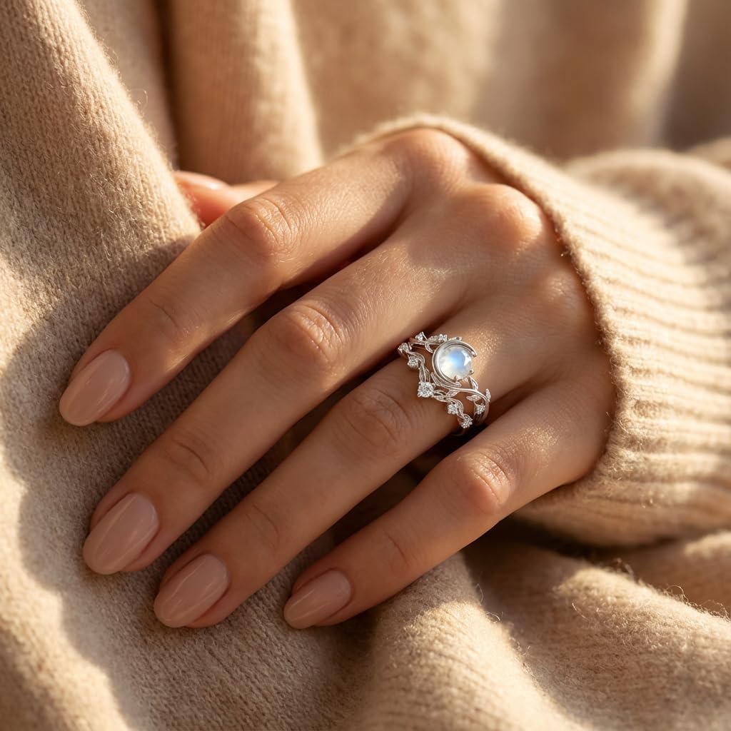 1CT-4CT Moonstone Rings for Women 10K /14K /18K Solid Gold Gemstone Moonstone Engagement Ring Wedding Promise Ring Gift for Her Free Engraving