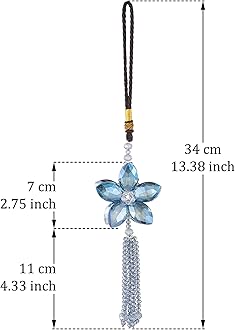 ATMOMO Crystal Flower Car Rear View Mirror Pendant Car Hanging Ornament Lucky Car Charm with Dangle Beads, Blue