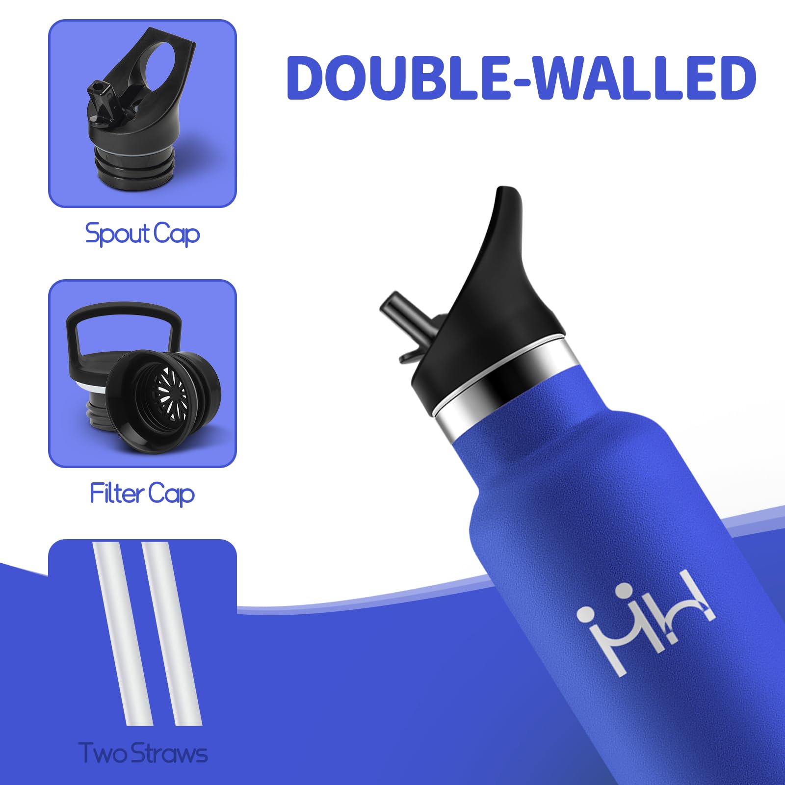 HoneyHolly Borraccia 1 Litro, Senza BPA, Bottiglia Termica, Sottovuoto a Doppia Parete, Borracce Termiche, 18/8 Acciaio Inox, Borraccia Termica con Cannuccia, Termos per Palestra, Sport, Bici