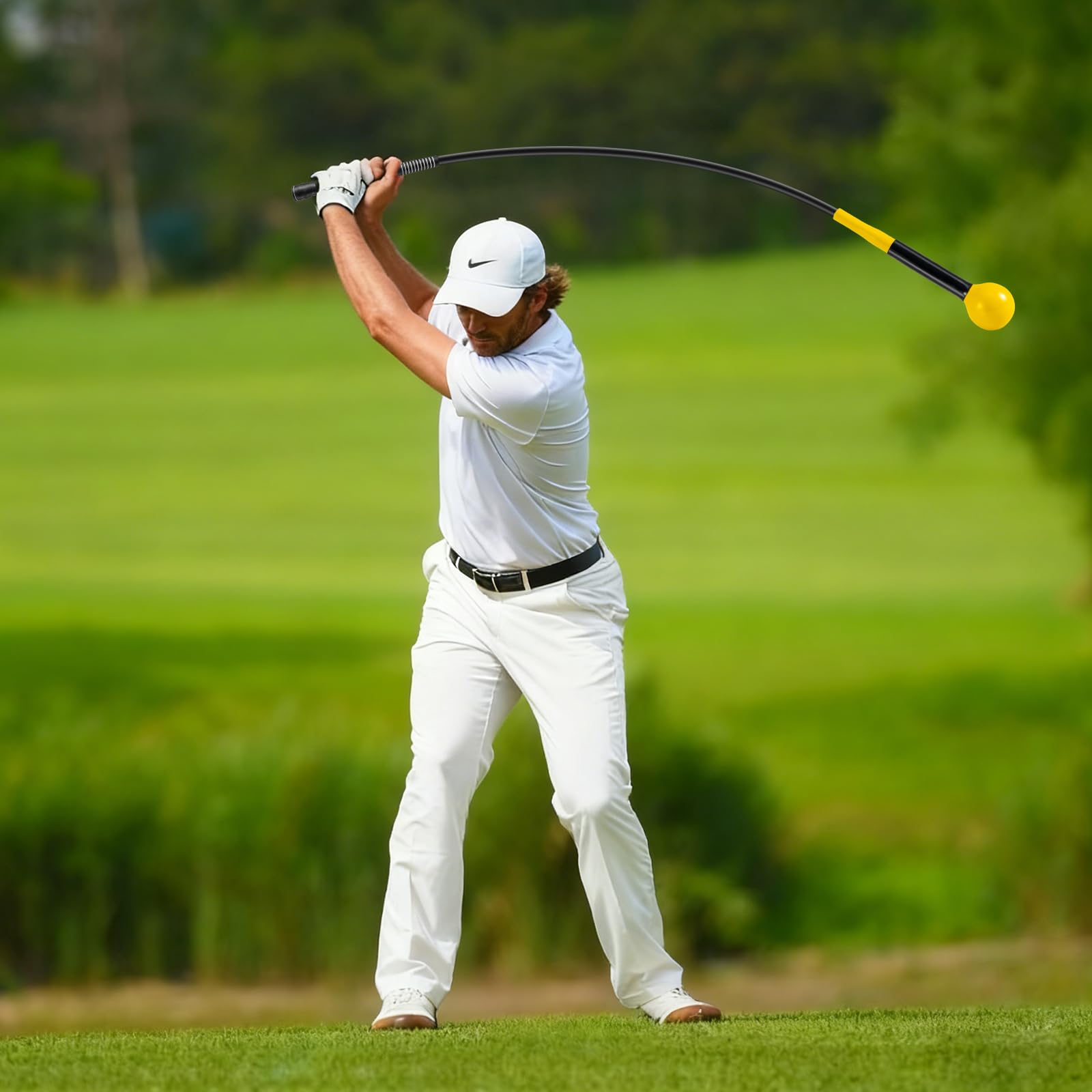 COSTWAY Ayuda para Entrenamiento del Swing de Golf, Palo de Práctica con Cabeza Pesada
