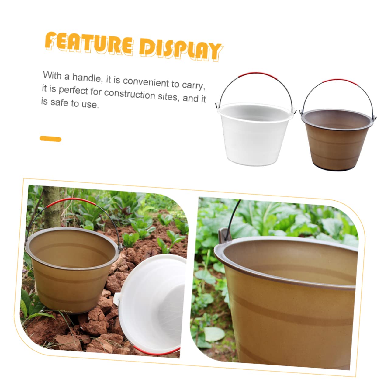 jojofuny 2 Secchi in Plastica Bianca per Cemento, Manici, Design Multifunzione per Cantieri, Secchio Resistente per Edilizia