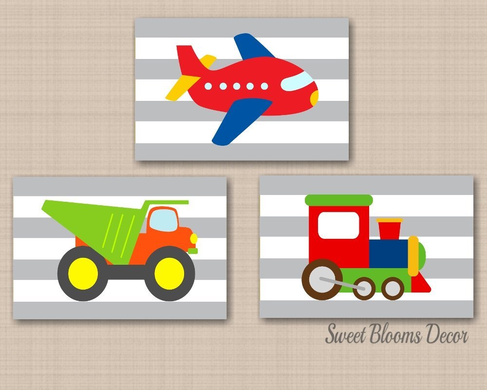 Transportation Décor Nursery Wall Art Trains Planes Dump