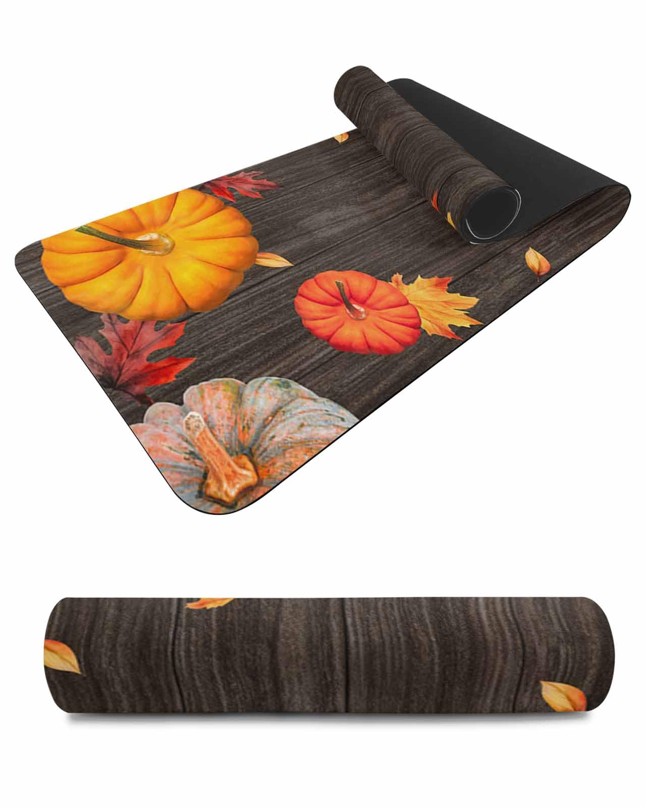Debedcor Heat Proof Table Pads Waterproof Decorative, Orange Pumpkins Fall Non-Slip Table Countertop Protector, Thanksgiving Maple Leaf Wooden Insulation Mat for Kitchen Room, 40 x 12 Inches