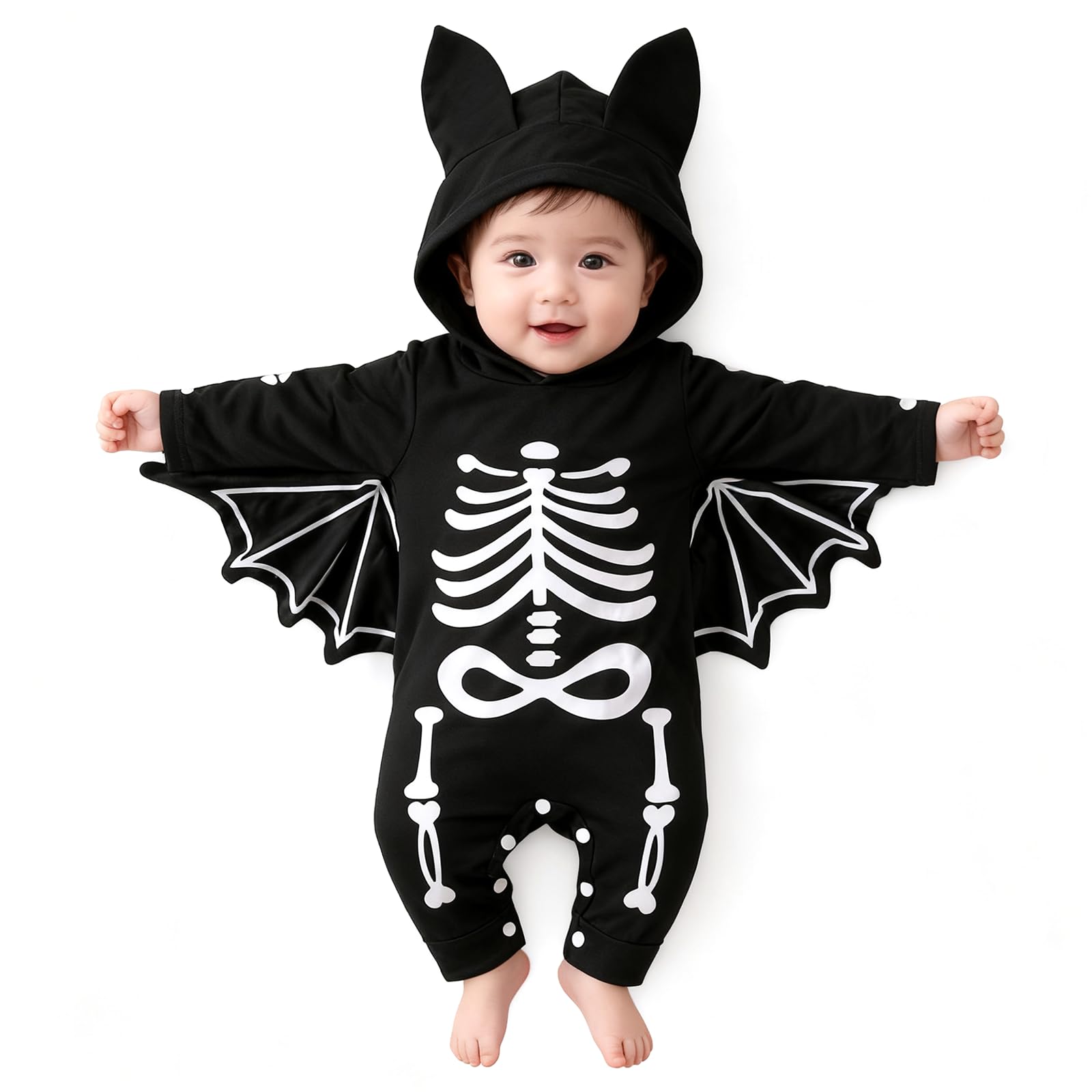 FUTERLY Baby Halloween Costume,Baby Bat Costume,Newborn Halloween Outfit Onesie,Infant Halloweens Clothes Skeleton Costumes,Babies Boy Halloweens Outfit, 9-12 Months
