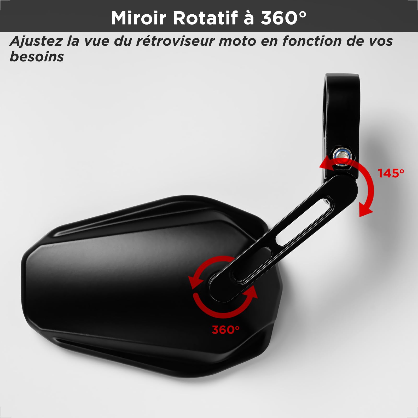 evermotor Rétroviseur moto homologué E, pivotant à 360°, miroir en bout de guidon pour guidon de 22mm et 25,4mm, universel, noir