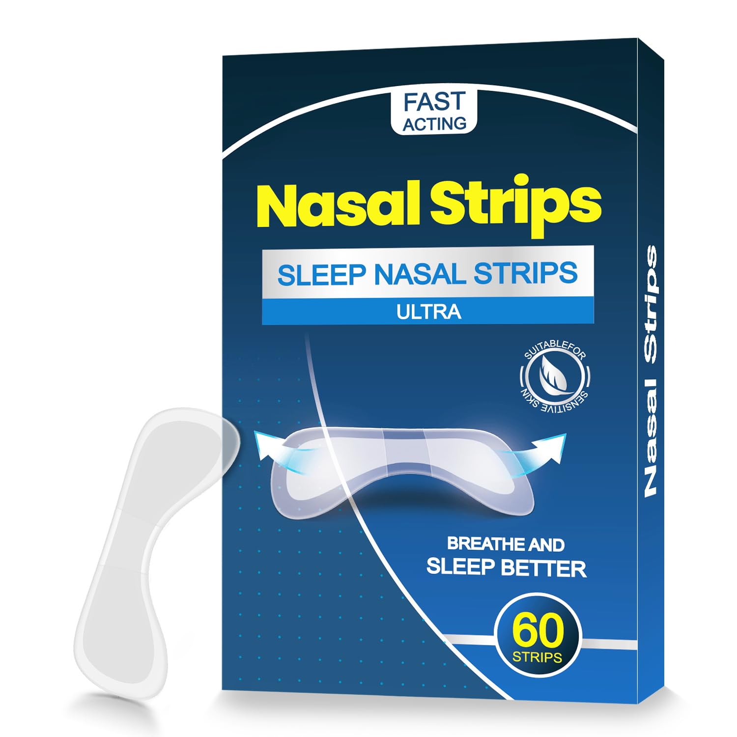 JUNICHY 60 Pcs Nasal Strips for Snoring - Extra Strength Nose Strips for Breathing with Strong Adhesion - Sweat Resistant Design for All Day Use - Improves Sleep and Workout Performance - Clear