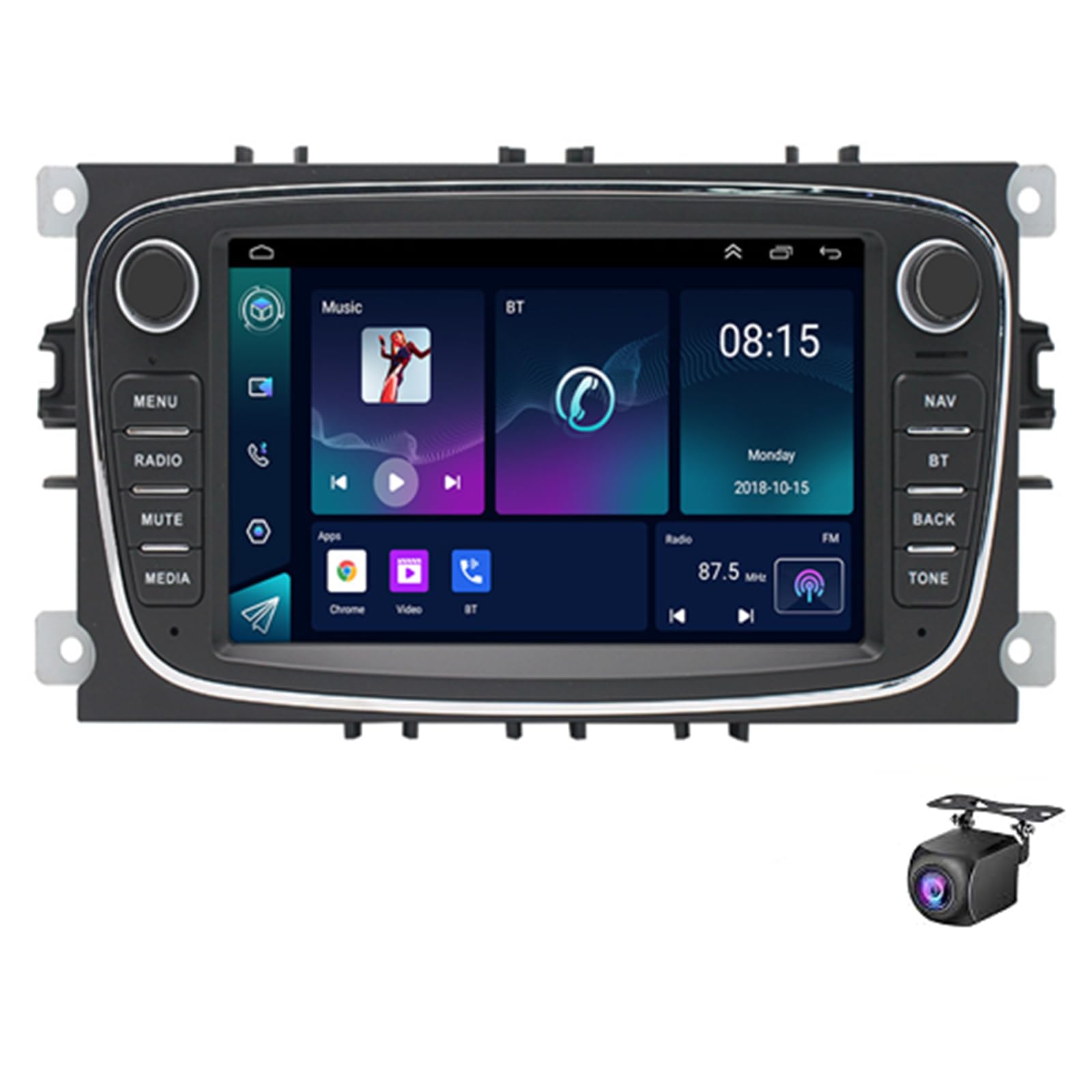 Android 15 Car Radio Compatible for Fo-rd Focus 2008-2011, 7" Touchscreen Car Stereo with Wireless Carplay & Android Auto GPS Navigation, 2 DIN FM Radio with Bluetooth Wifi RDS SWC(Color:4Core 1G+32G)