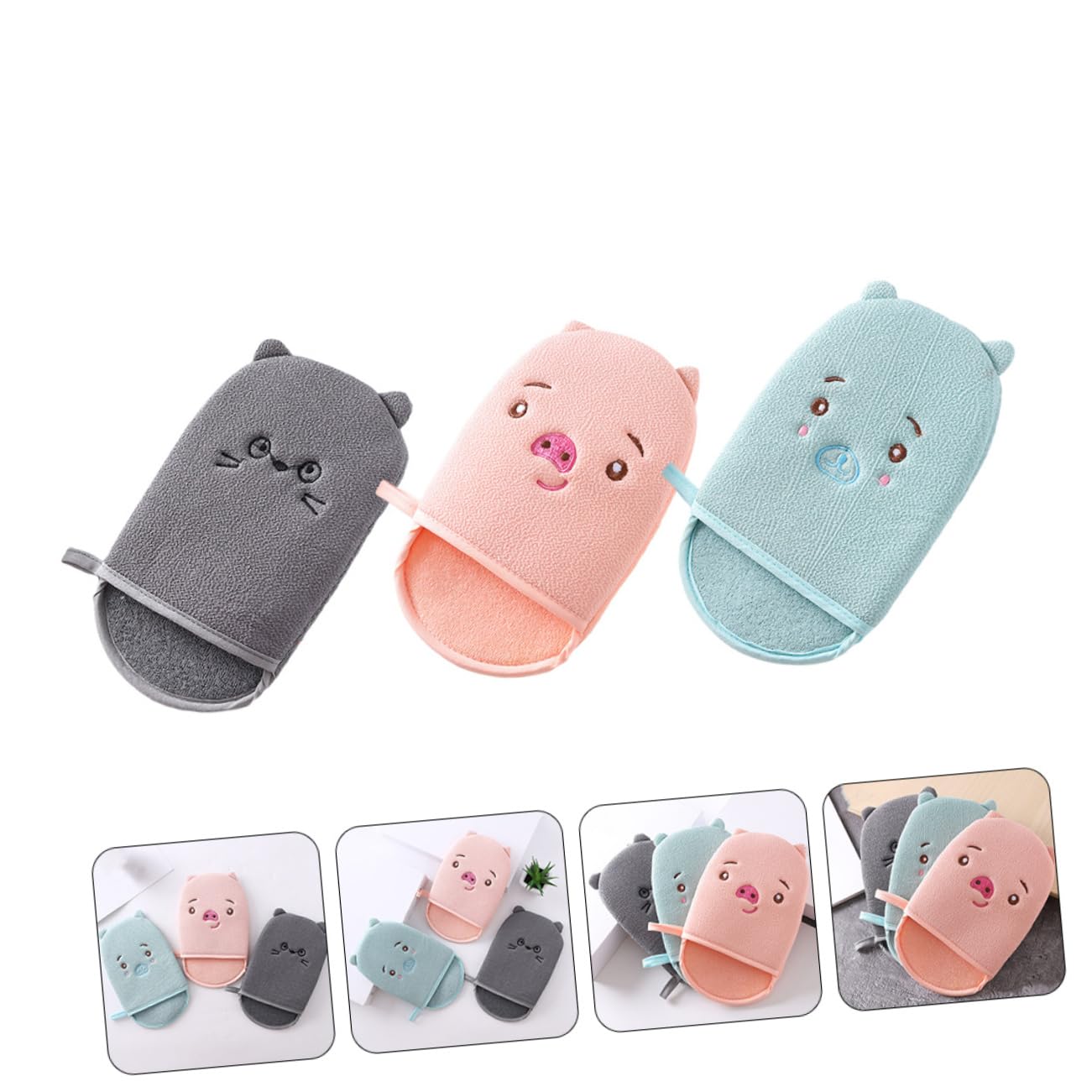 minkissy 9pezzi Esfolianti Per Doccia Per Profonda Cartoon Per Esfoliazione e Colori Grigio Blu Rosa