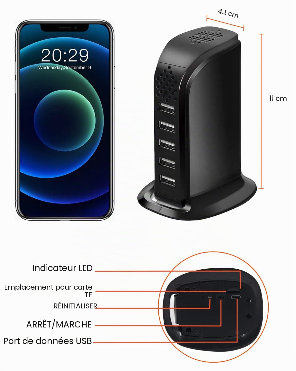 Caméra Espion cachée, HD 1080p WiFi avec Chargeur USB 5 Ports Prise sans Fil Mini caméra Espion pour Surveillance à Domicile avec détection de Mouvement Vue à Distance
