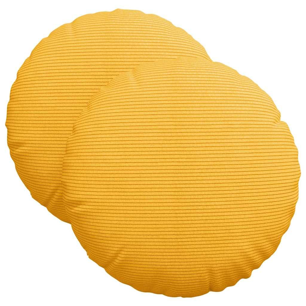 Juego de 2 cojines redondos de 40 cm de diámetro de pana - modernos cojines para silla de comedor y salón - Cómodos cojines de suelo con funda extraíble y cremallera, color amarillo claro