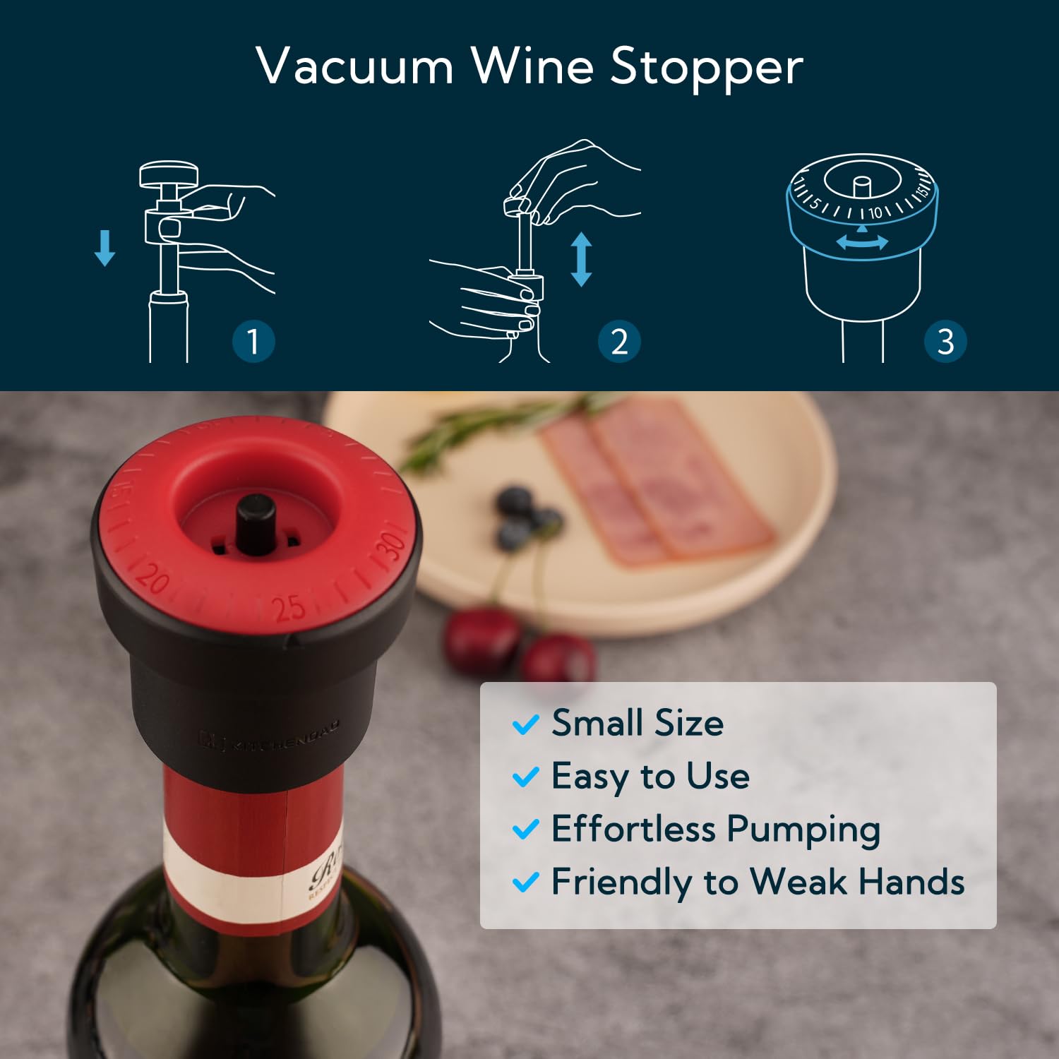 Tapón de vino al vacío 2 en 1, bomba de ahorro de vino integrada con marcador de fecha, tapones selladores de vino para mantenerse frescos, conservador de vino reutilizable, fácil de 6