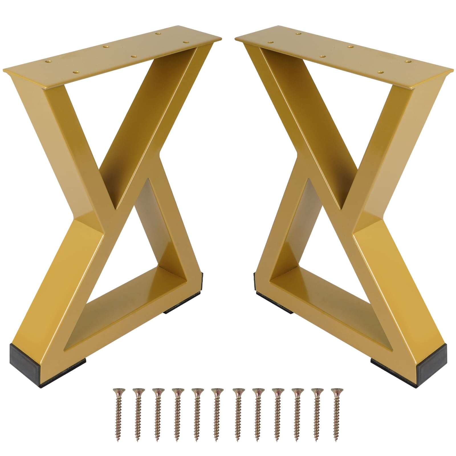 16" Heavy-Duty Metal Table & Bench Legs – Gold Aureate Z-Shape DIY Furniture Legs With Adjustable Pads, Set Of 2