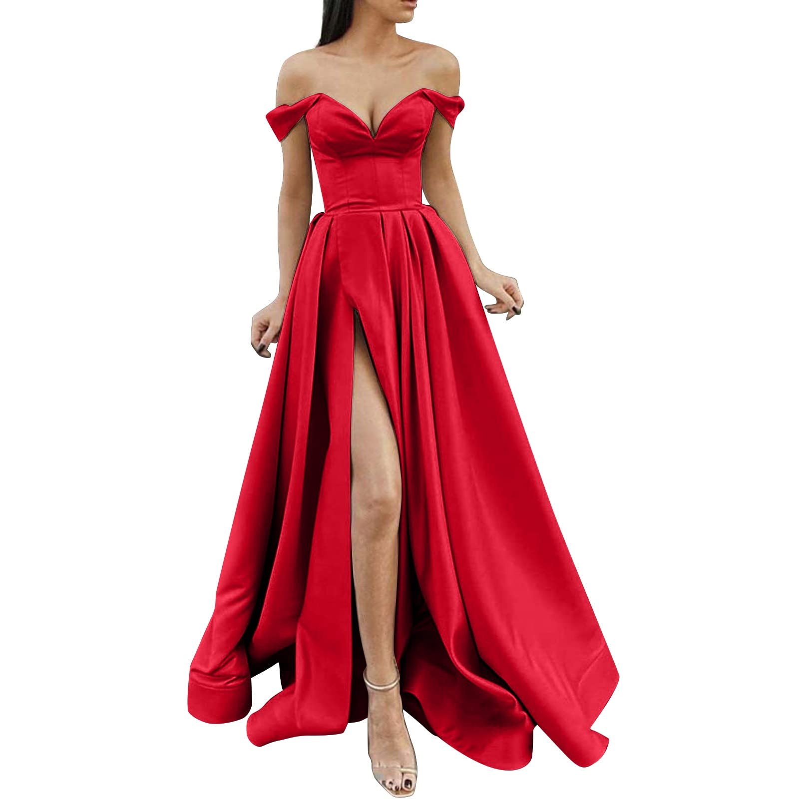 QWUVEDS Vestidos de fiesta sexy para mujer, vestidos largos para mujer, elegantes vestidos largos de satén, espaguetis de satén, vestido de noche, boda, vestido de noche, vestido para mujer