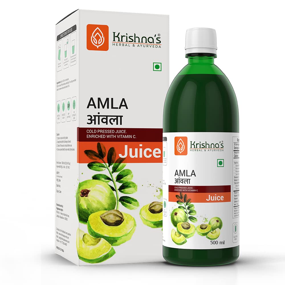 Krishna's Amla Juice - 500 ml | Fresh cold pressed Amla Juice | Helps Boosts Skin and Hair Health | Helps Detox | Rich in Vitamin C | Natural Immunity Booster