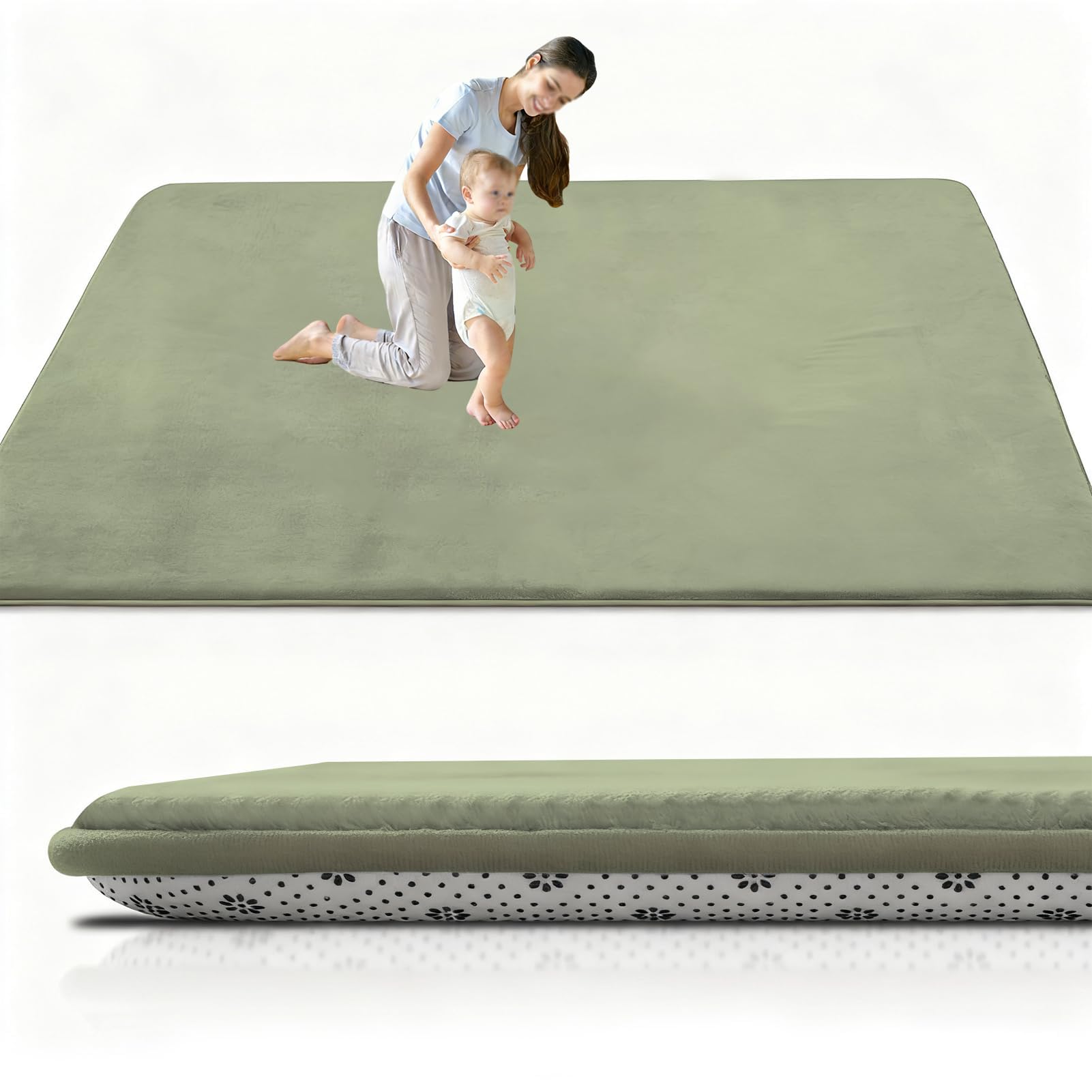 RxueSug Large Foldable Baby Play Mat 3cm 150 x 200 cm Grass Green, Extra Thick Non-Slip Foam Mat for Babies & Toddlers, Padded Tummy Time & Crawl Mat, Waterproof, Easy Clean — image 1