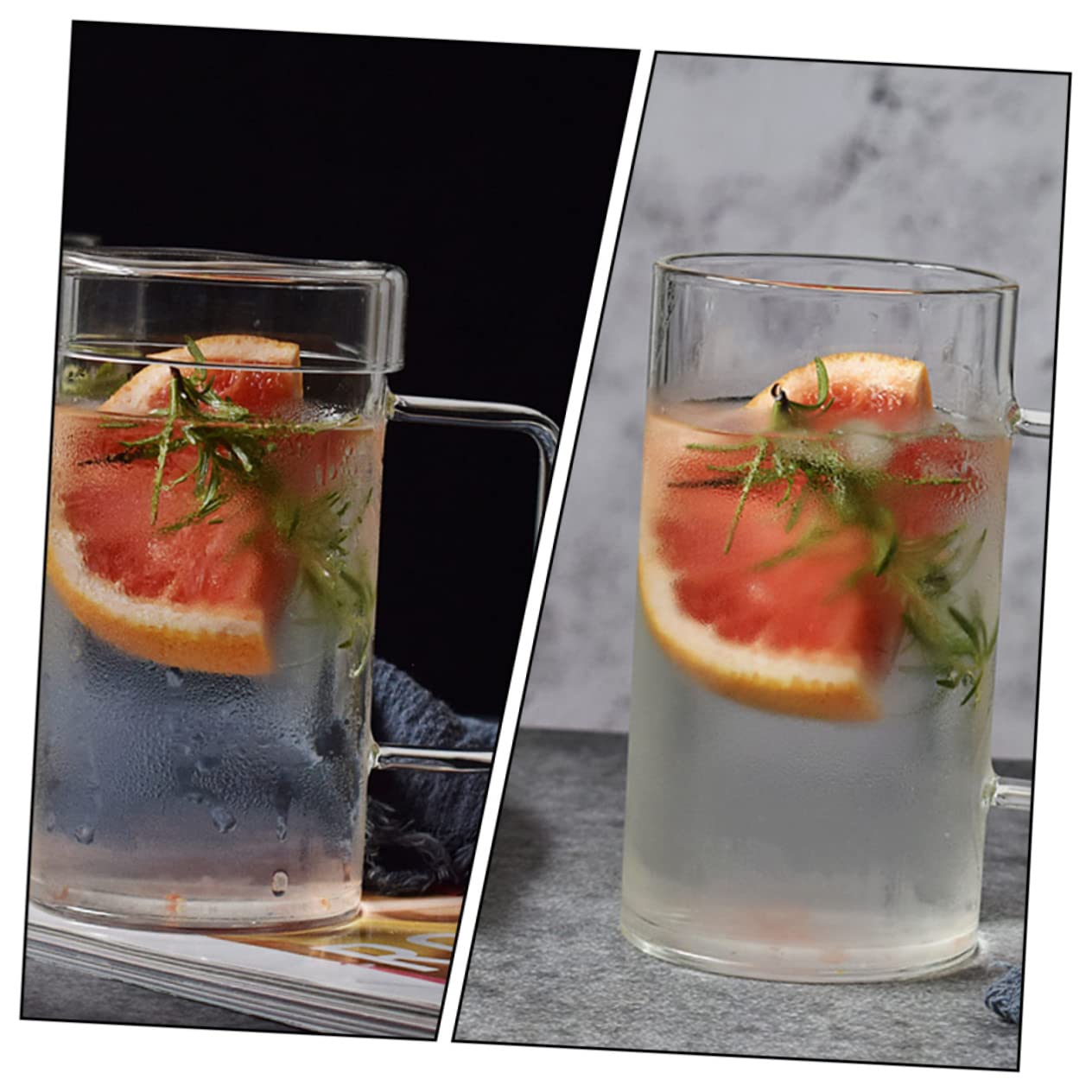 COLLBATH Glass with Handle Iced Tea Pitcher Coffee Drinks Office Drinkware Fruit Juice Beverages Clear Glasses Coffee Cups with Lids Juice Cup Mug Transparent High Borosilicate Glass