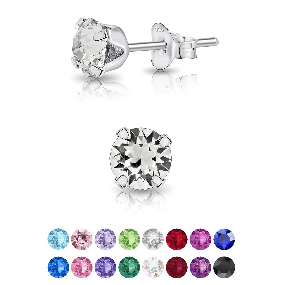 DTPsilver DTPsilver® Pendientes Pequeños Plata de Ley 925 con Cristales Swarowski 5 mm - Pendientes de Colores - Aretes Mujer Brillantes - Pendientes de Brillo