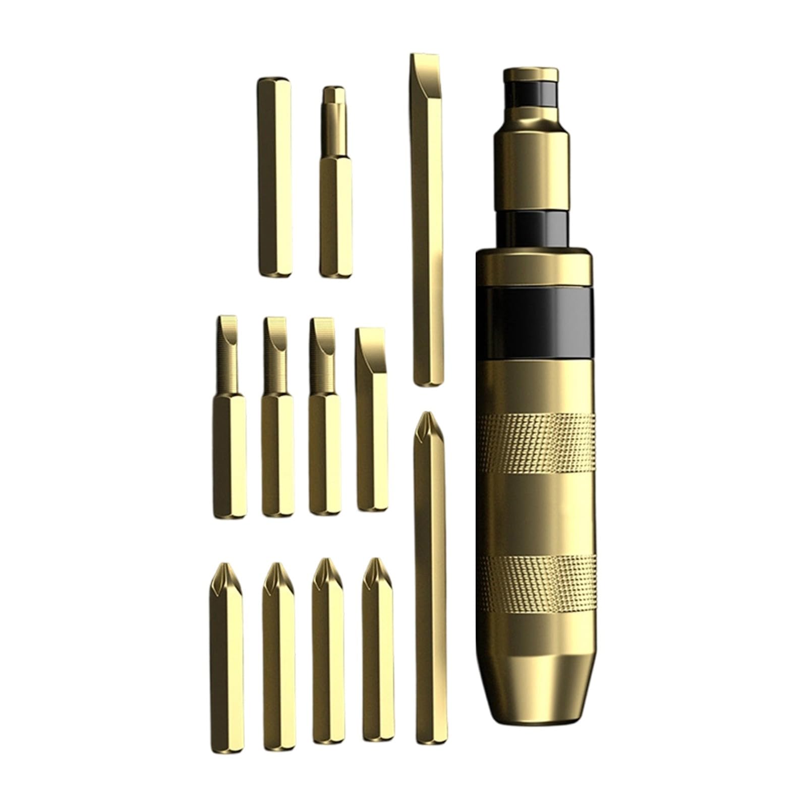 Msioytog Gold Professional Nonslip Grip Impacts Screwdriver Set With 13 Interchangeable Bit For Stubborn Fastener Removal Impacts Driver Set Home Repair