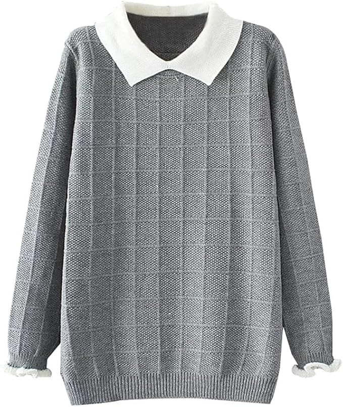 Minibee Women's Pan Collar Knitted Sweater Casual Pullover Sweatshirt