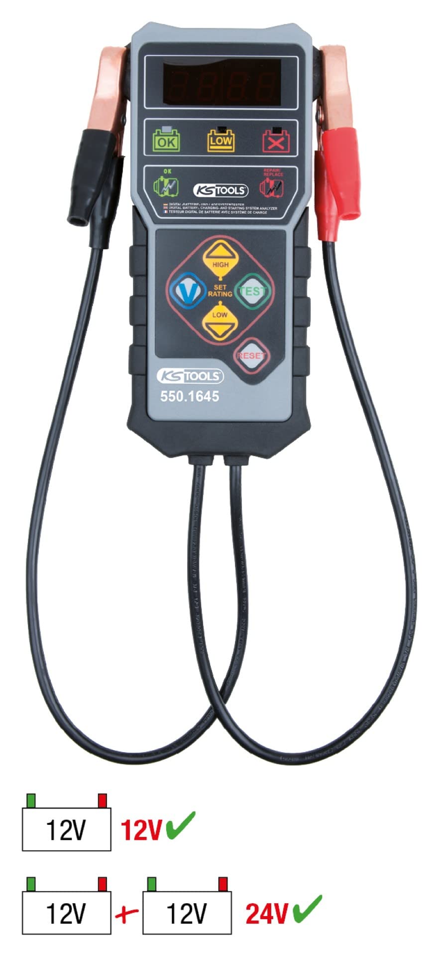 KS Tools 550.1645 12V Tester digitale per batterie e sistemi di ricarica