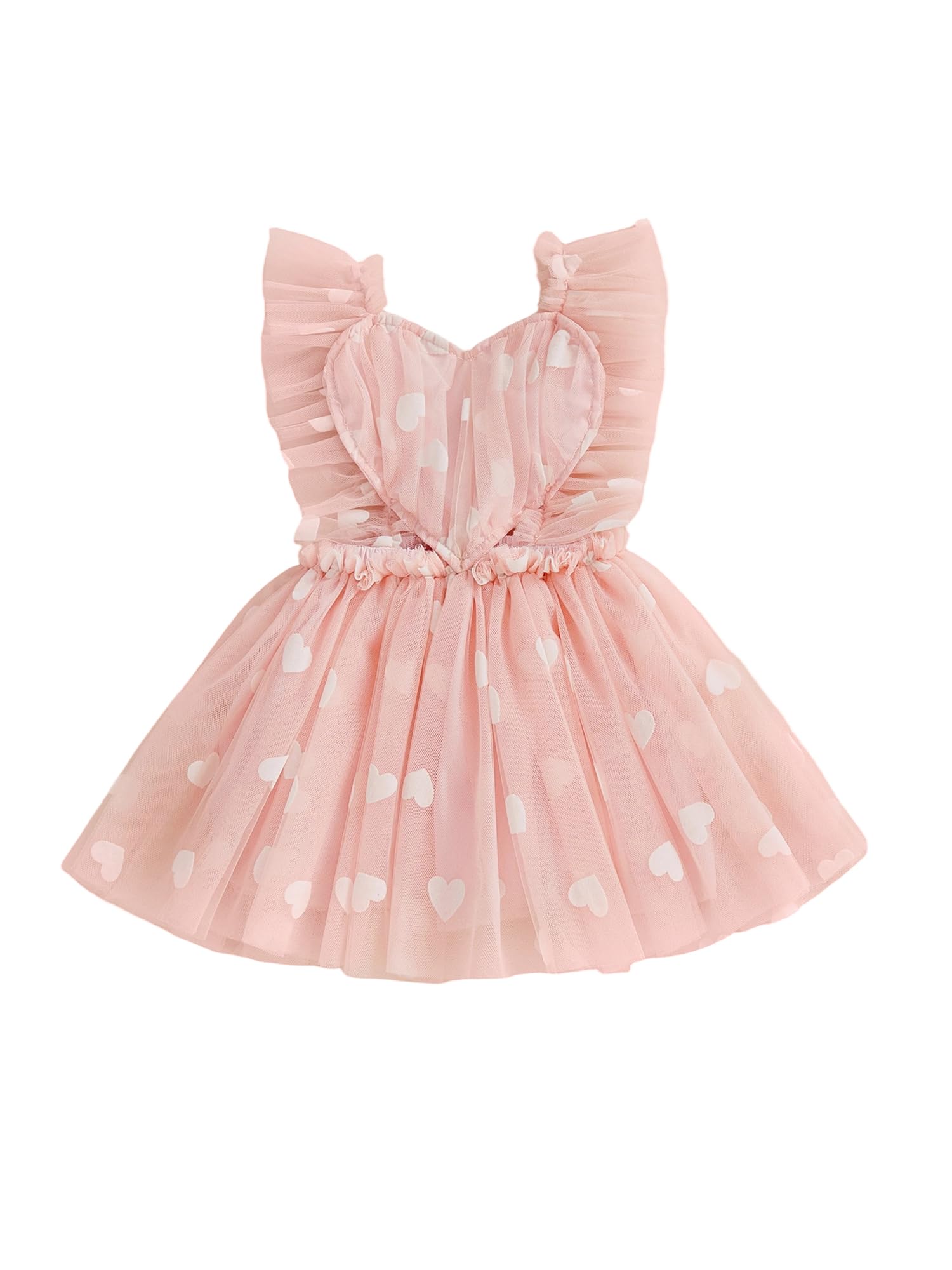 GXNRHG Baby Girl Valentines Tutu Sukienka Śliczny nadruk w kształcie serca Pończoch Suknie liniowe Letnia księżniczka Urodziny Party Wzburzona sukienka letnia