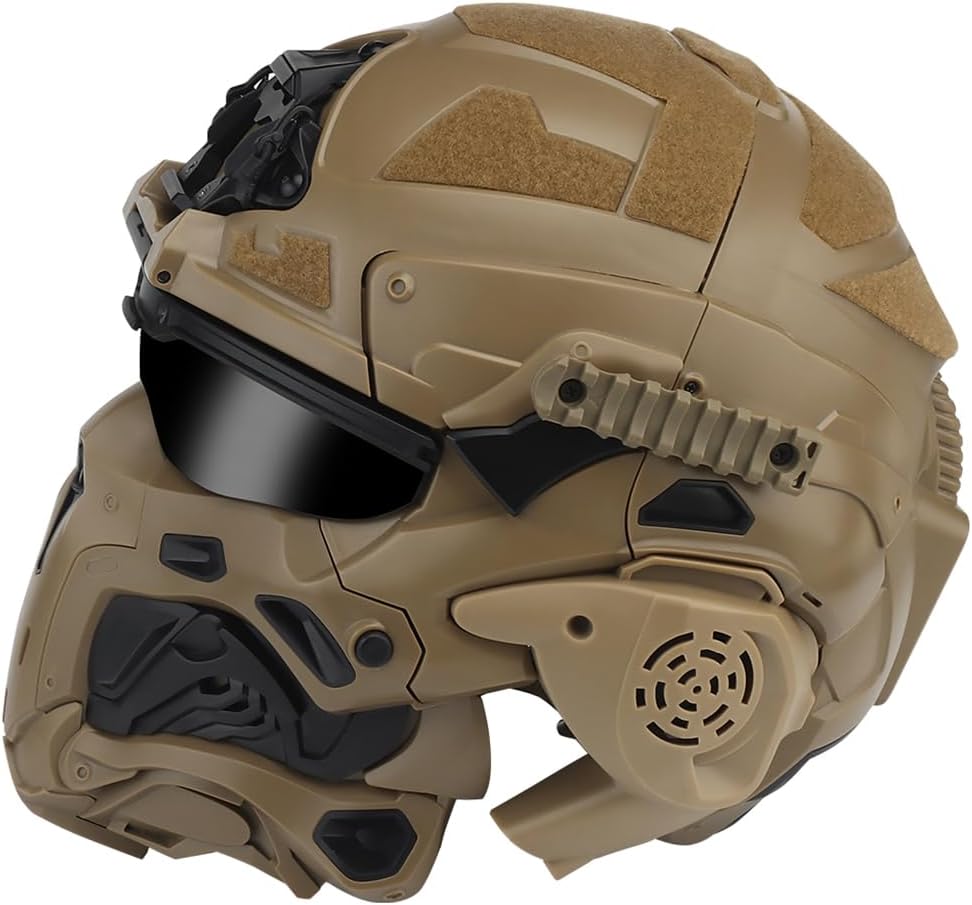 Tactical Airsoft Helmet Set Fast Helmet with Built-in HD Headset Full Face Mask and Anti-Fog Fan for Outdoor Paintball Cosplay BB Game CS Hunting Gear I