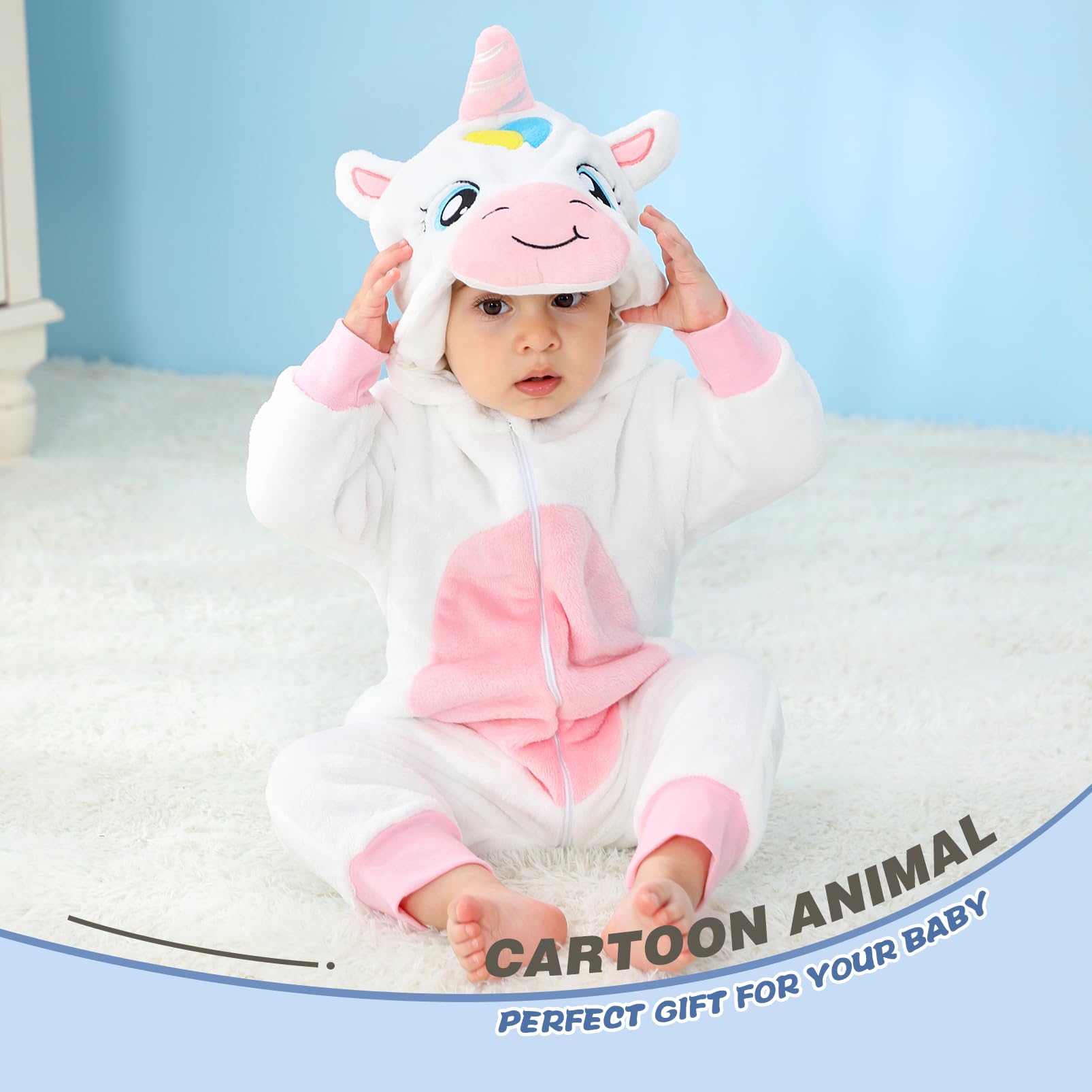 Pagliaccetto Neonato Invernale Costume Neonato, Flanella Unicorno Dinosauro Costume Neonata Sacco Nanna con Cappuccio Animale Tuta Neve Tutone Pile Bambino 0-36 Mesi