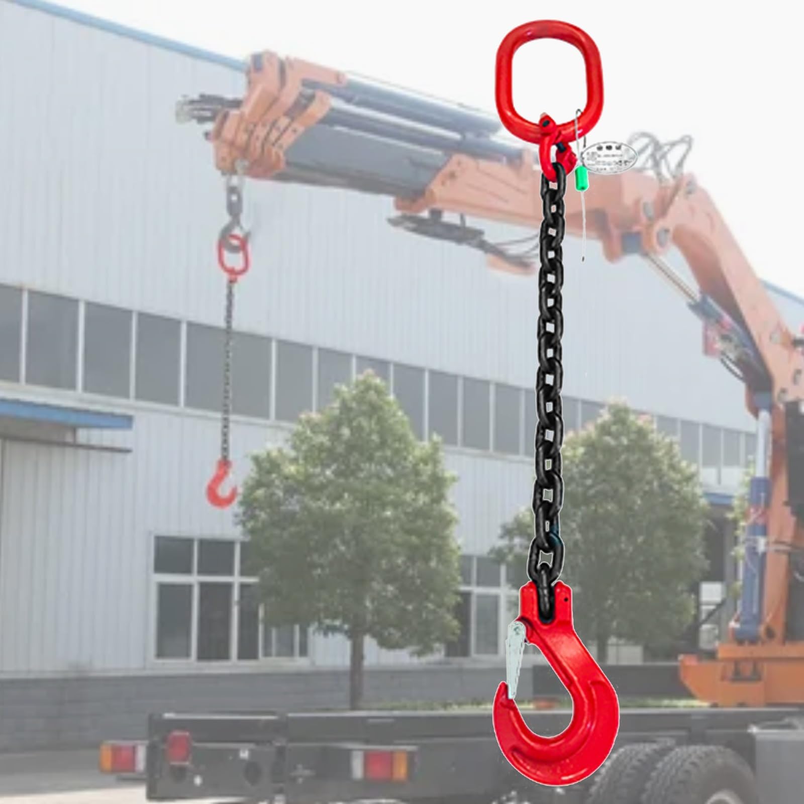 Engine Chain Sling 39in Long, G80 Steel Single Leg Lifting Chains with Hooks 1T/ 2T/ 3T/ 5T/ 8T/ 11T, Commercial Site Construction Chain Lift(1m L - 2 Ton Lifting Capacity)