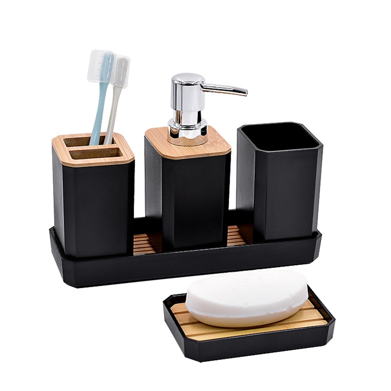 Of 5 Bathroom Storage Accessories with Soap Dispenser Toothbrush Holder Tumblers Vanity Tray and Organizers Ceramic Bathroom Organizers Set