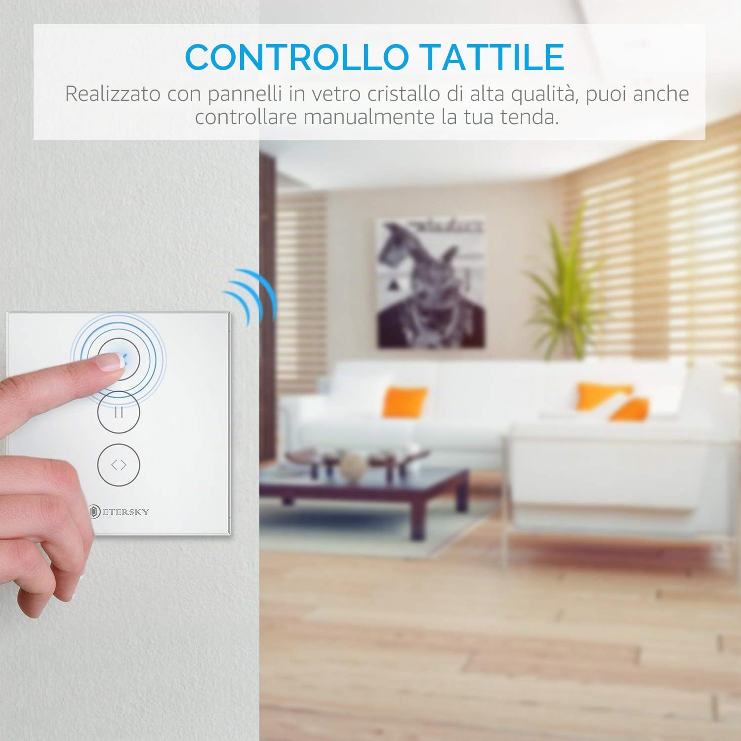 WiFi Interruttore Tocca Collegato, Etersky Interruttore Intelligente Parete Tenda Compatibile con Alexa e Google Home, Interruttore a Parete Touch Controllato APP Remote Timer e Condividi