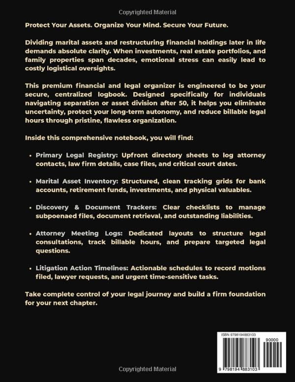 Late-Life Divorce and Asset Organizer: The Complete Legal and Financial Journal to Track Marital Assets, Property Inventory, and Attorney Notes After 50 image 3