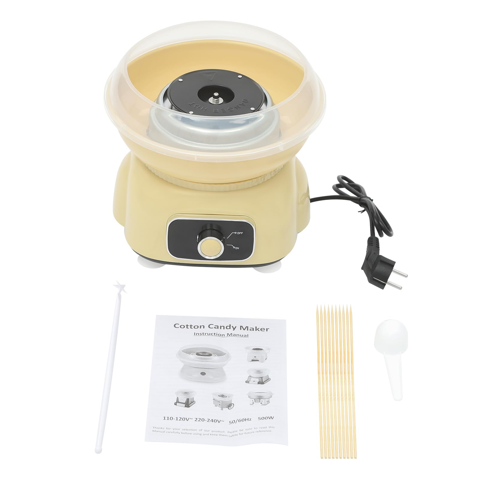 Juego de máquinas eléctricas de algodón de azúcar para el hogar, máquina de caramelo de algodón, bonita 500 W, 1850 rpm
