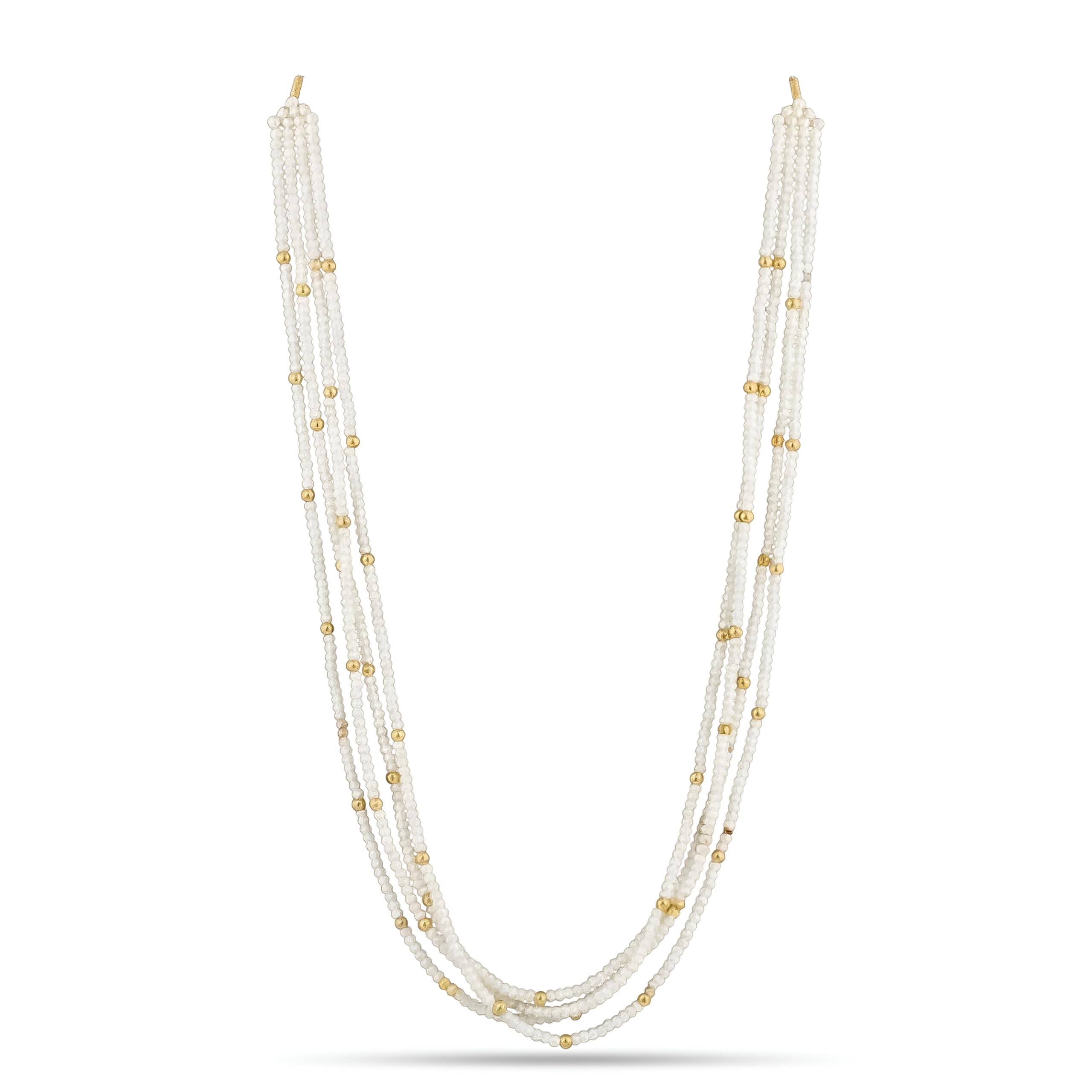 Multi-Strand White Beaded Moti Mala with Gold Accent Beads for Women-image-47