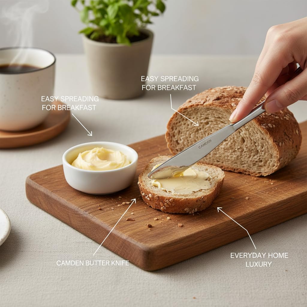 CAMDEN Premium Stainless Steel Butter Knives Set of 2 (21cm, 3.5mm Thick) | Elegant Silver Finish, Rust Resistant, Ideal for Spreading Butter & Jam 1