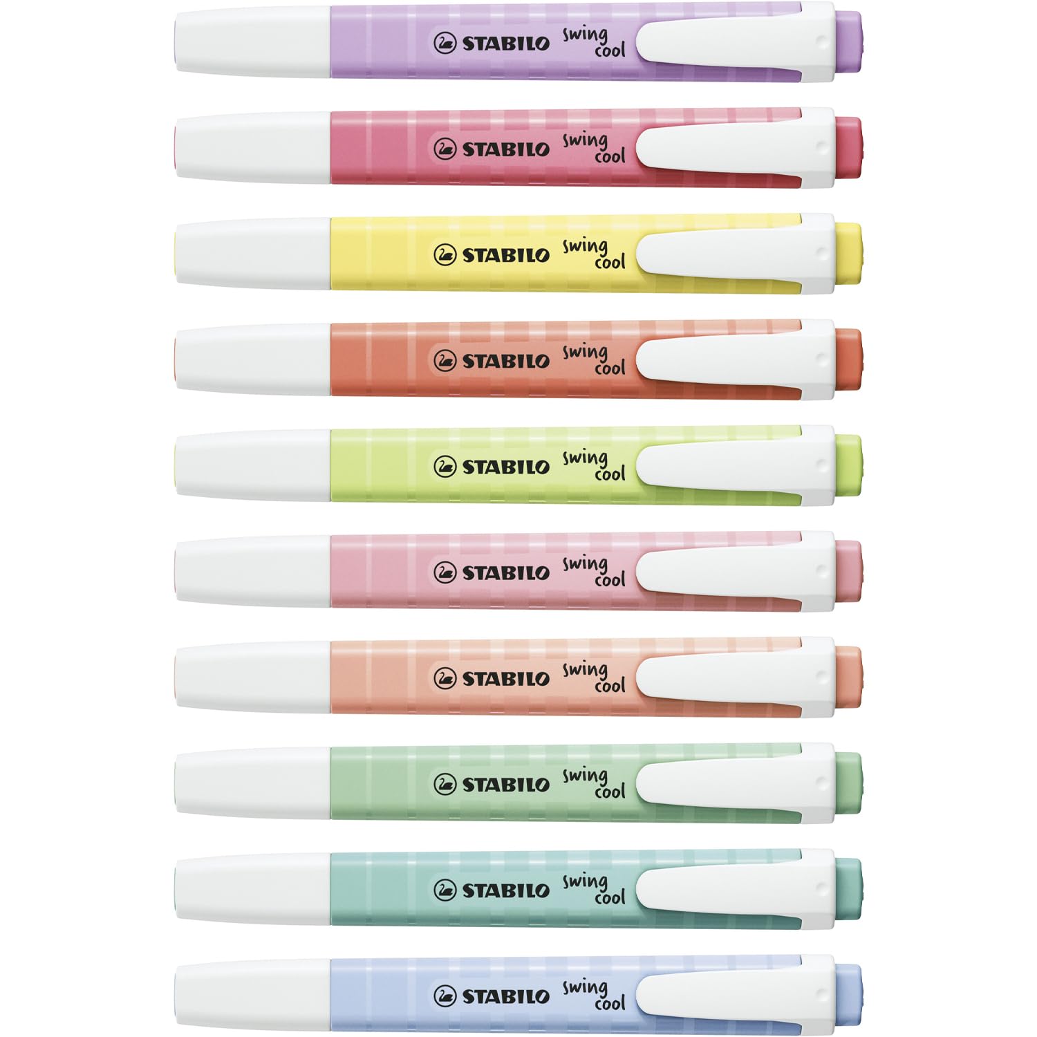 STABILO Zakreślacz swing cool Pastel - 5 x opakowanie 8 sztuk - Cloudy Blue, dotyk turkusu, nutka mięty, różowy rumieniec, odrobina limonki, łagodny koralowy czerwony, mlecznożółty, liliowy mgiełka