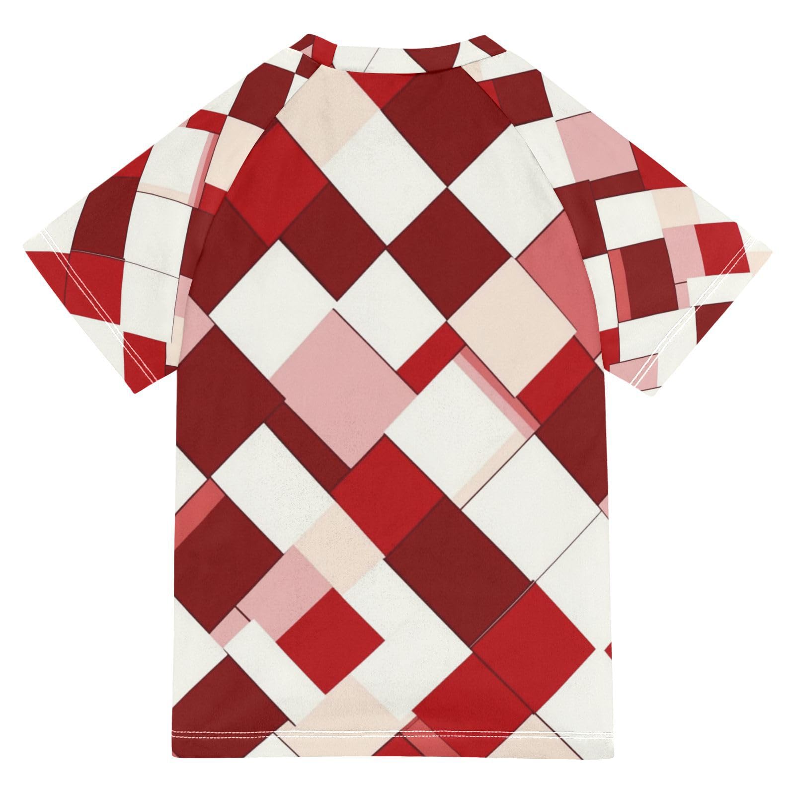 Rash Guard Bathing Suit Girls Short Sleeve Girls Rash Guard Top 11T White Red Rhomboid