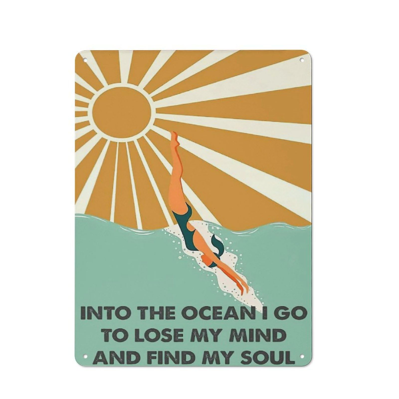 kisoyo Metal Tin Signs Vintage Love Swimming Sign, And Into The Ocean I Go To Lose My Mind And Find My Soul Sign, Girl Swimming Sign, Swimming Sign Gift Metal Signs Funny Bathroom 12x16 Inch