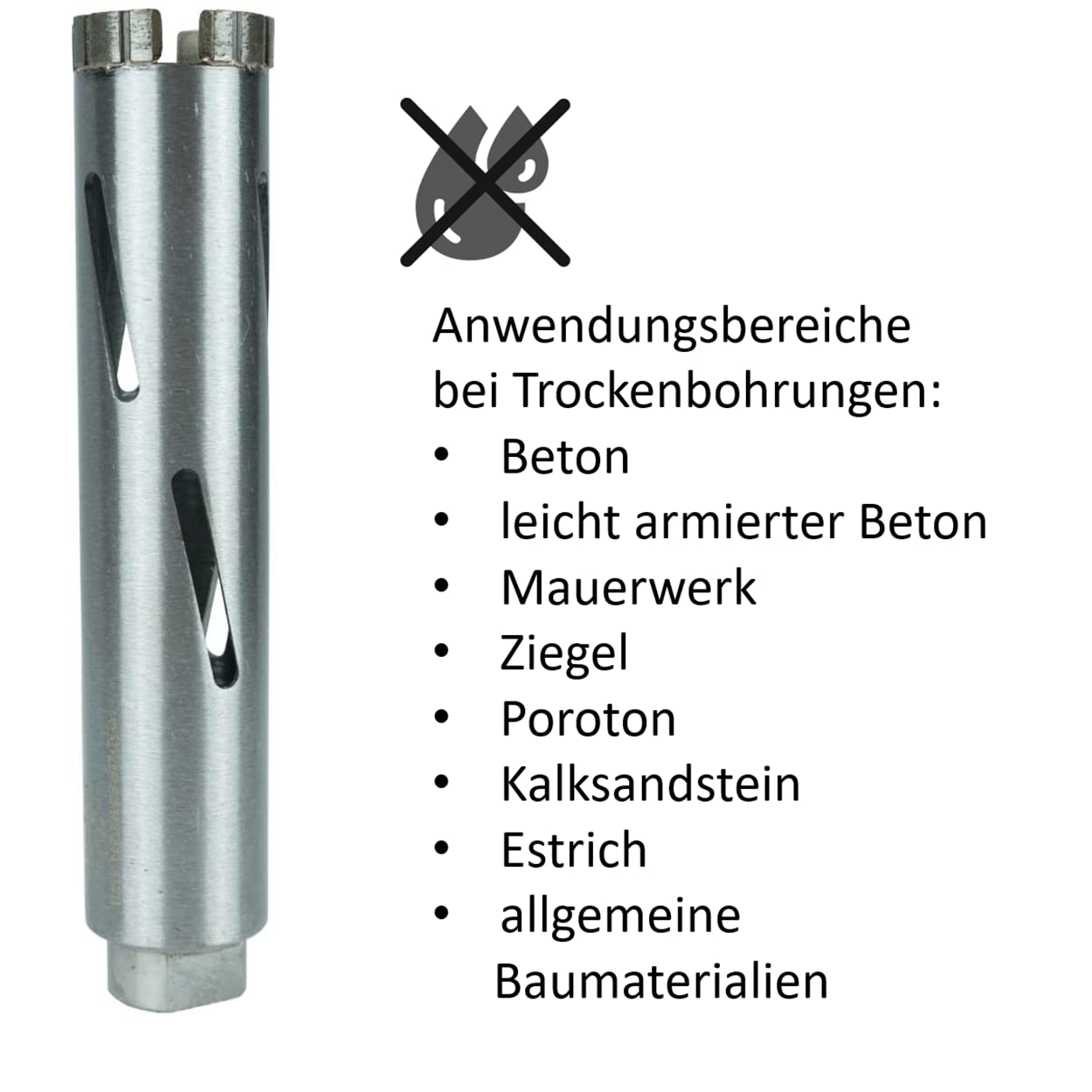 Diamantbohrkrone Laser Turbo Beton Trocken M16 Kernbohrer für Beton, leicht armierten Beton, Mauerwerk & Ziegel NL: 180mm | Ø 82mm
