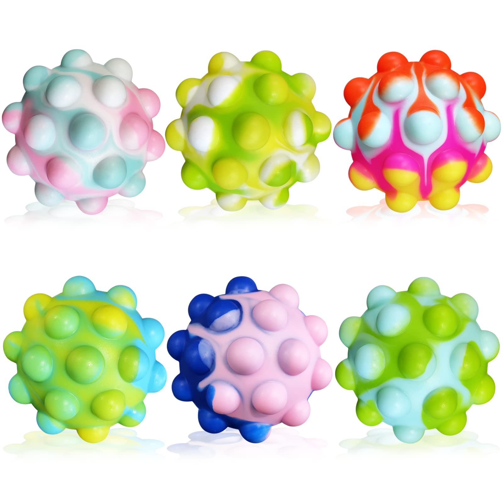 ZNNCO 6PCS 3D Pop Ball Squeeze Glowing Ball, Push Bubble Sensory Fidget Toy Silicone Bouncing Ball for Kids and Adults