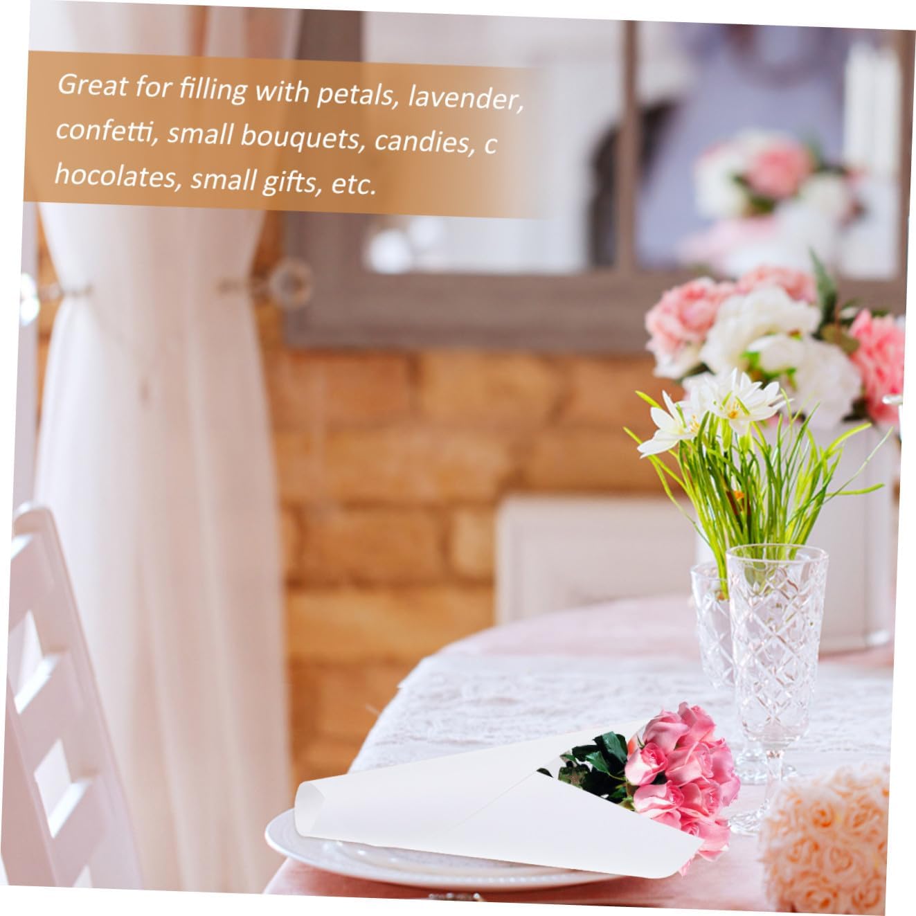 HOMSFOU 50pcs Wedding Confetti Petal Paper Cones Blank Kraft Paper Cones for Parties Showers and Celebrations Confetti Holders for Vintage and Themes